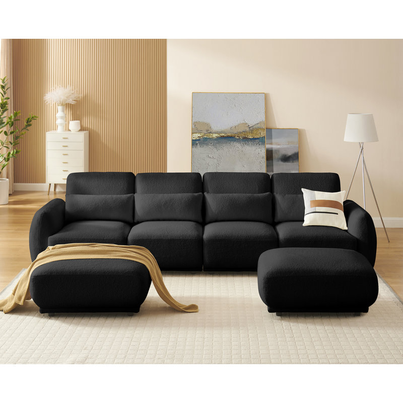 Modular Sectional Sofa,  Comfy Cloud Couch Convertible U Shaped Sofa Couch With 2 Ottoman, Black Wool