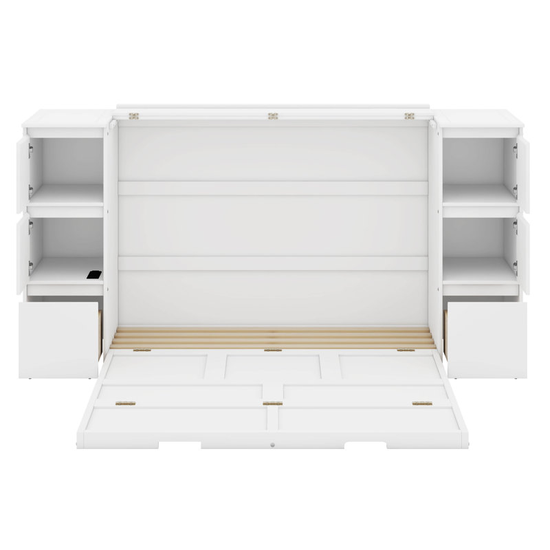 White Full Size Murphy Bed with Drawers and USB Ports