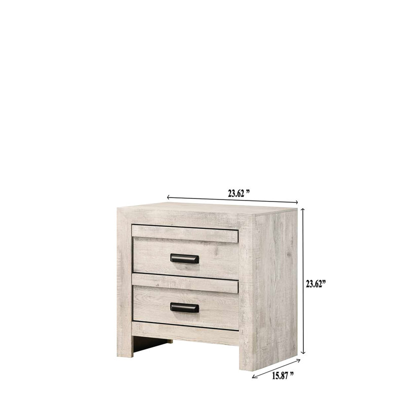 Table de chevet rustique beige avec rangement à 2 tiroirs