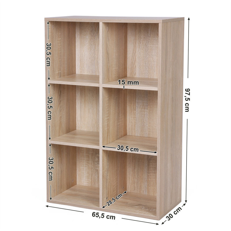 Wooden 3-Tier Bookcase Book Shelf Display Storage Shelf With 6 Compartments White, Oak