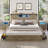 Farmhouse Bed Frame With Led Lights And Charging Station, Wooden Platform Bed With 2 Storage Drawers, Rustic Accent Headboard With Sliding Barn Door Storage Cabinets, White-1283342776-1310404668