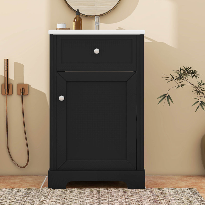 20" Bathroom Vanity With Sink, Storage Rack And Adjustable Shelve, Black