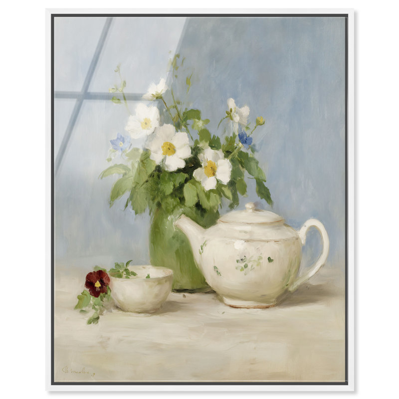 Art floral rétro encadré en céramique par Art Remedy, cadre blanc, 20 x 24, H 21 po x l 25 po, Cadre blanc