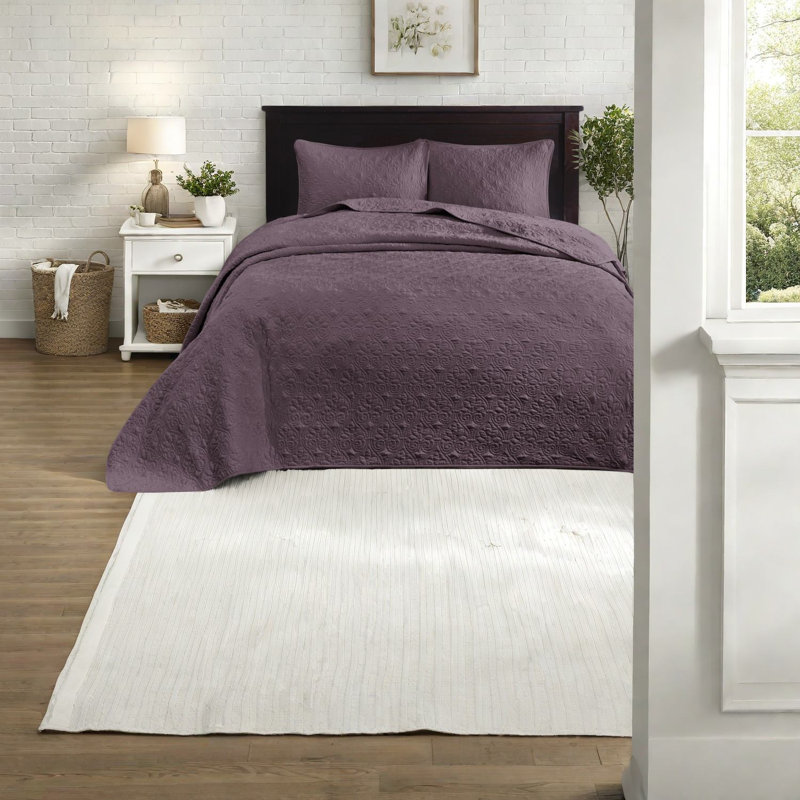 Ensembles de literie en coton confortables, courtepointe réversible mauve pour toutes les saisons