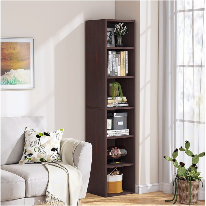 Bibliothèque à coins étroits 70,9 "à 6 niveaux pour salon, bureau, chambre à coucher