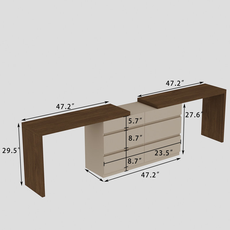 Vetalize Modern Home Office Expandable Dresser Desk Combo with Storage Drawers
