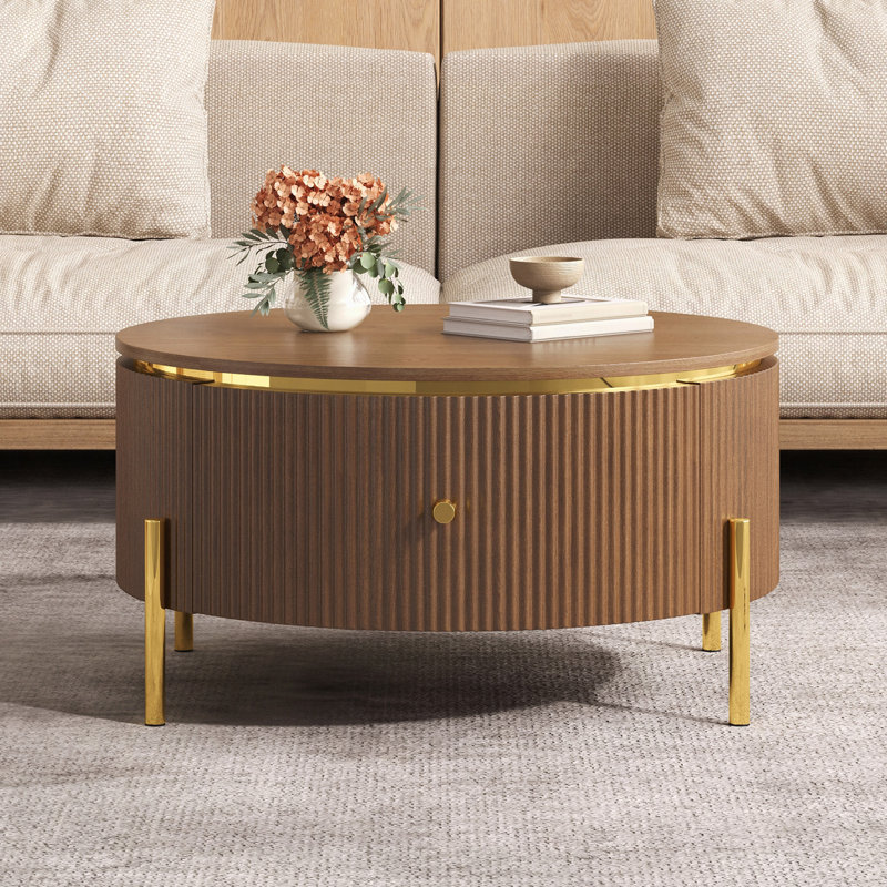 Table basse ronde moderne avec 2 grands tiroirs de rangement, 31,5 po