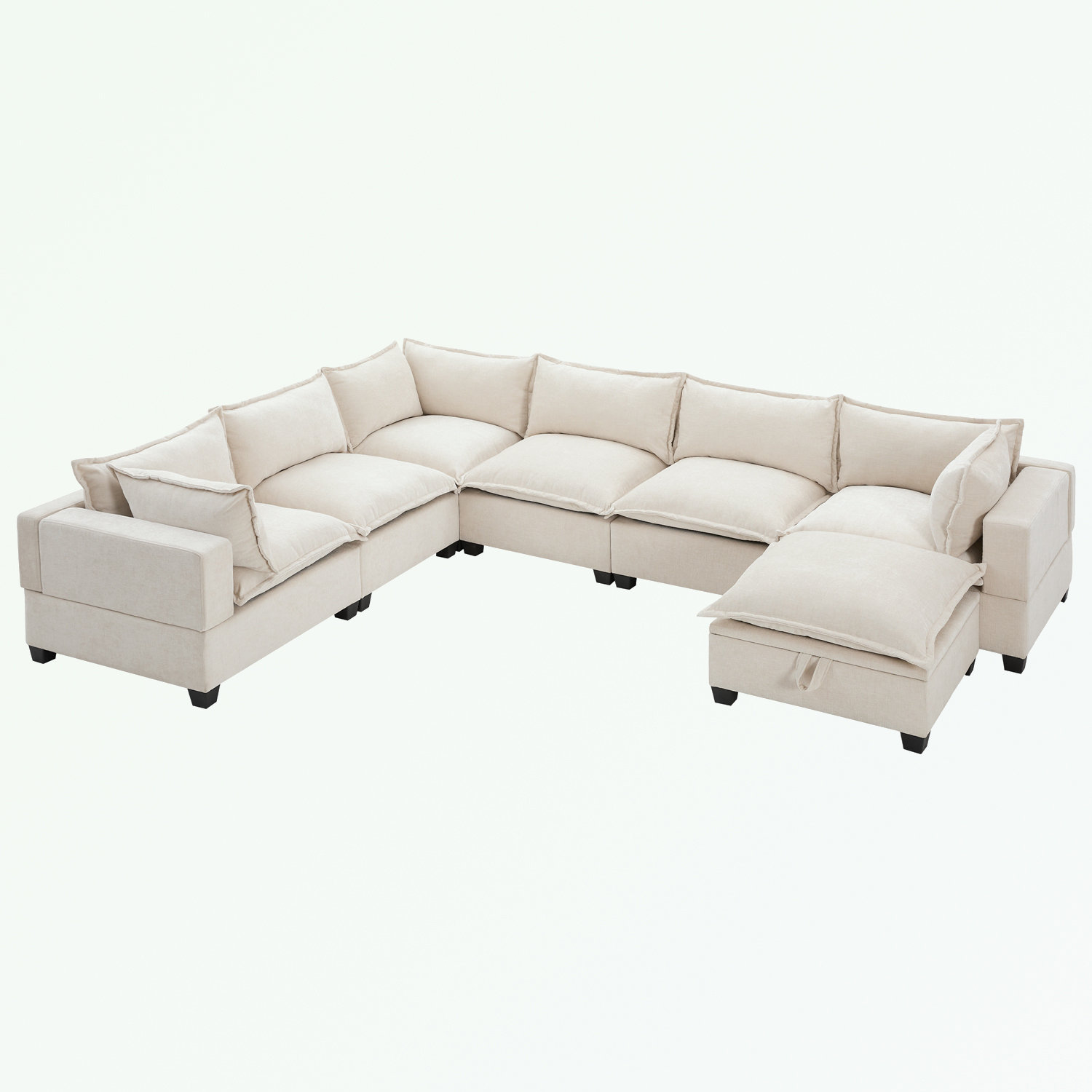 Latitude Run® U Shaped Chenille Sectional Sofa with Storage Ottoman ...