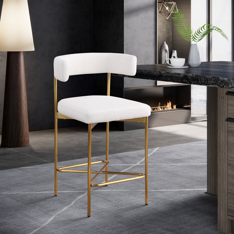Tabouret de comptoir 26,25 po Klaas, Tissu crème texturé en lin