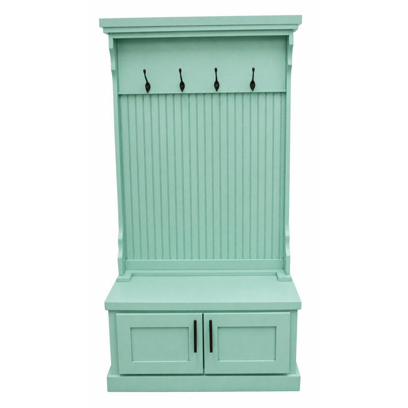 Brandley Hall Tree 37.5'' Wide with Bench and Shoe Storage, Aquamarine
