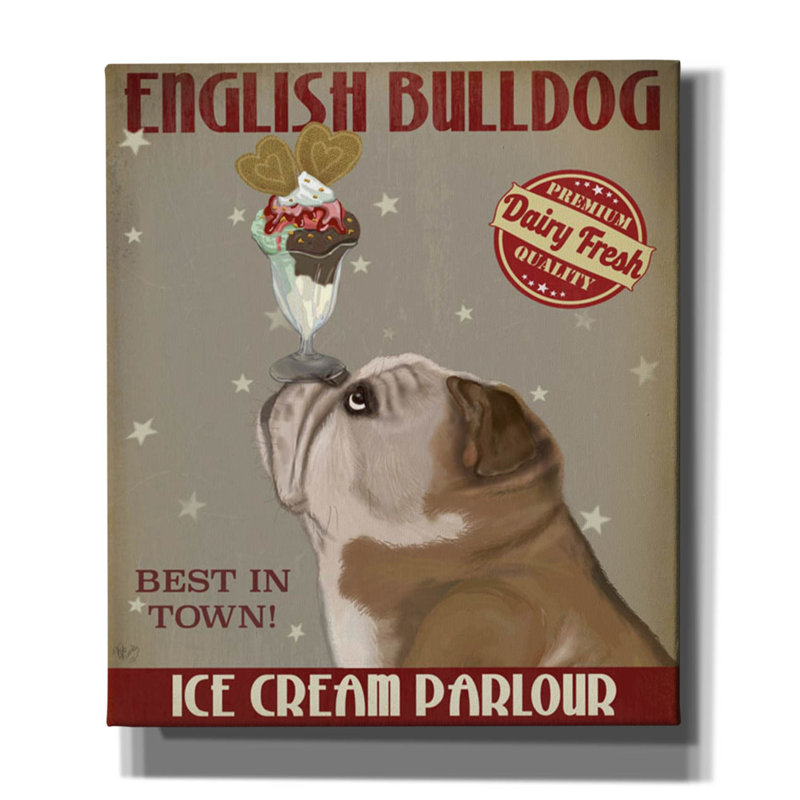 «English Bulldog Ice Cream» par Fab Funky, art mural sur toile, H 30 po x l 26 po x P 1,5 po