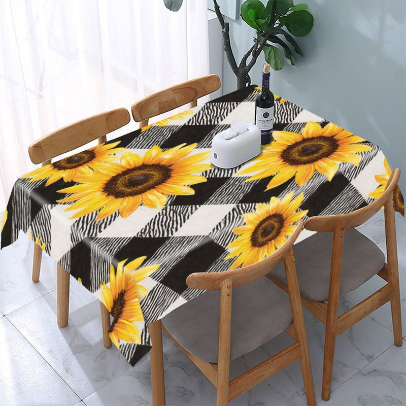 Sunflower Checkered Pattern Tablecloth, 60 x 86，Rectangle for Indoor and Outdoor