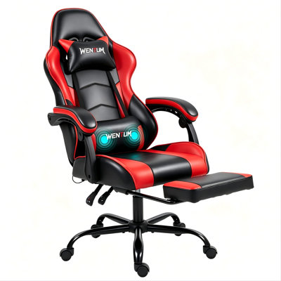 Bosmiller Ergonomic Reclining Gaming Chair with Linkage Armrests & Footrest, High-Back Racing Office Chair, Breathable PU Leather Computer Desk Chair with Lumbar Support, Red