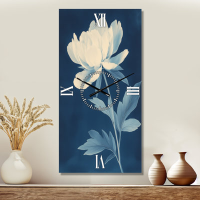 Horloge murale décorative botanique Pivoine en bleu de Prusse II