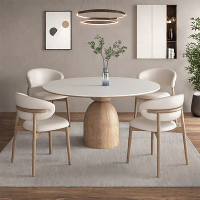 Simple Solid Wood Rock Slab Round Dining Tables. by HEshihome