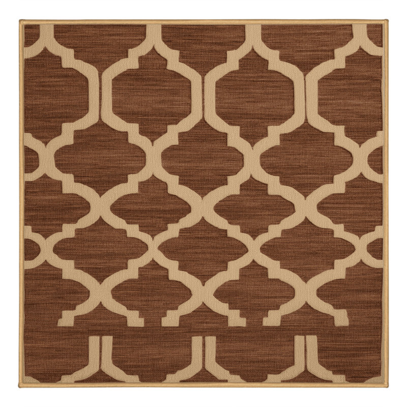 Tapis brun treillis lavable à la machine, Carré 5 pi