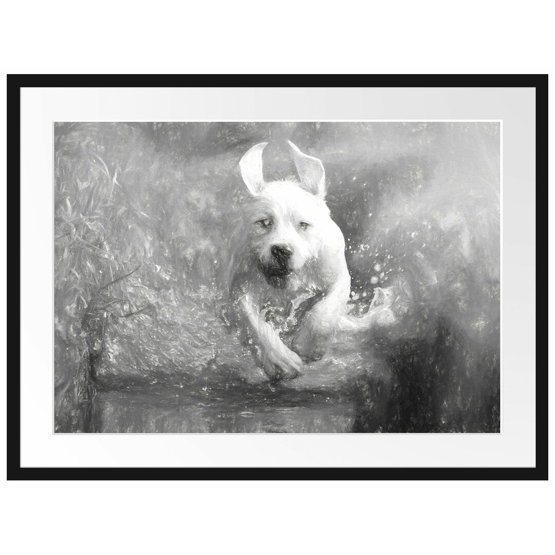 Gerahmtes Papierbild Labrador-Welpe Wasser