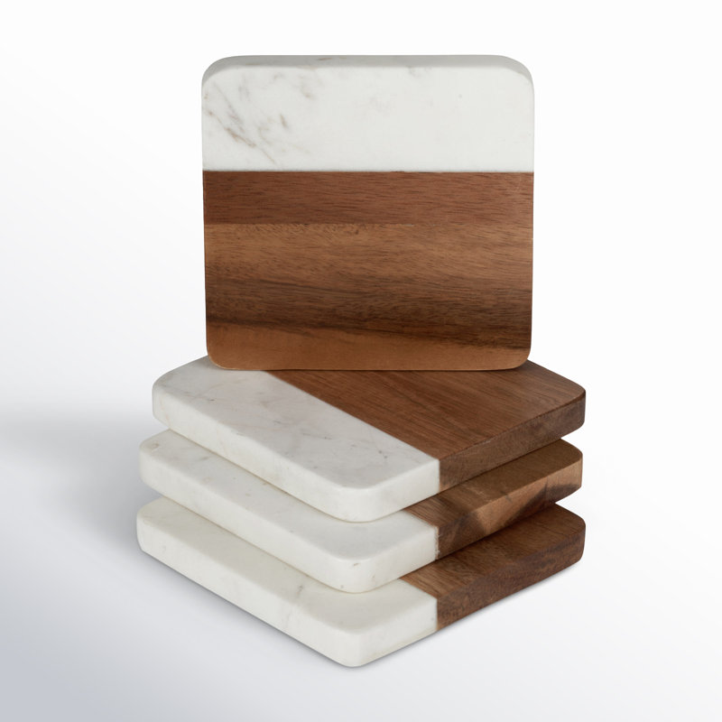 Marble and Acacia Coaster