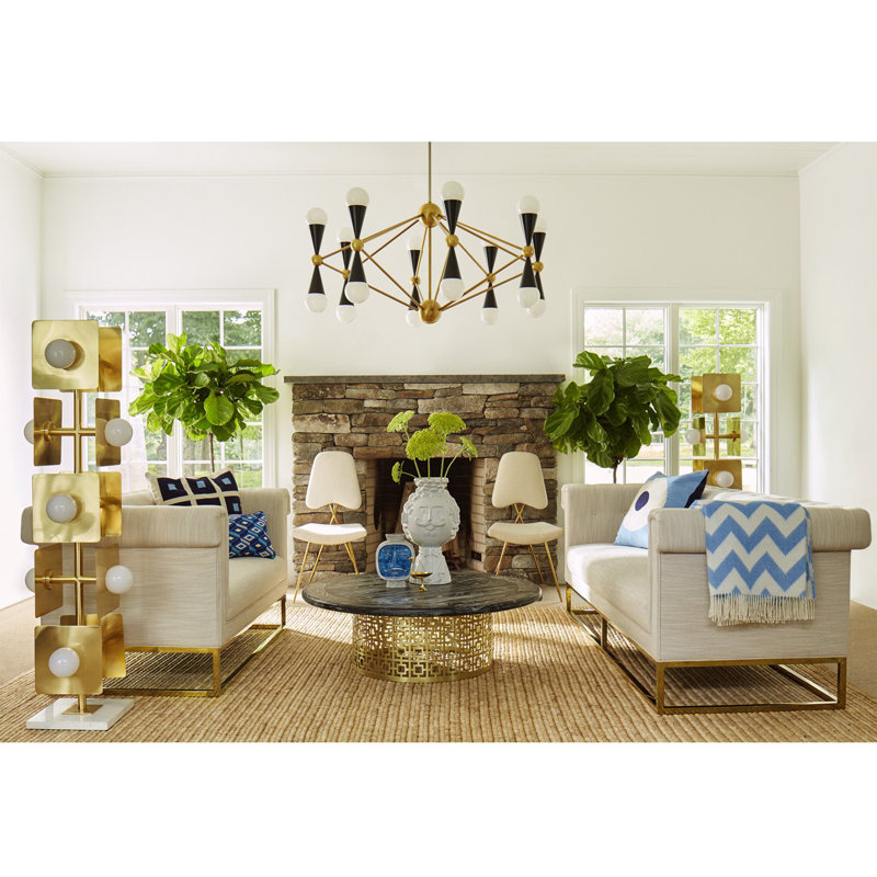 Caracas 16 Light Chandelier, Polished Brass/Black