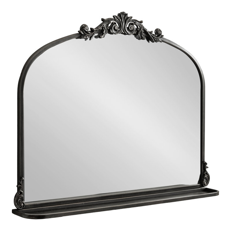 Stride Metal Arch Mirror with Shelves, Black, 26" x 32.75"