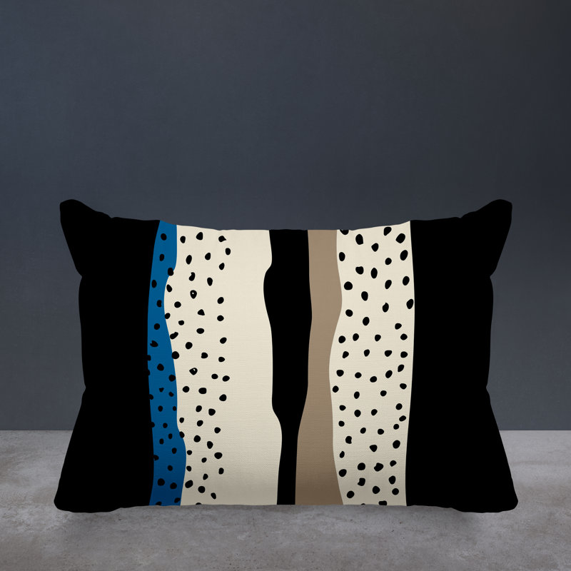 Coussin décoratif intérieur / extérieur en polyester filé Willow, Turquoise / blanc cassé / beige / noir