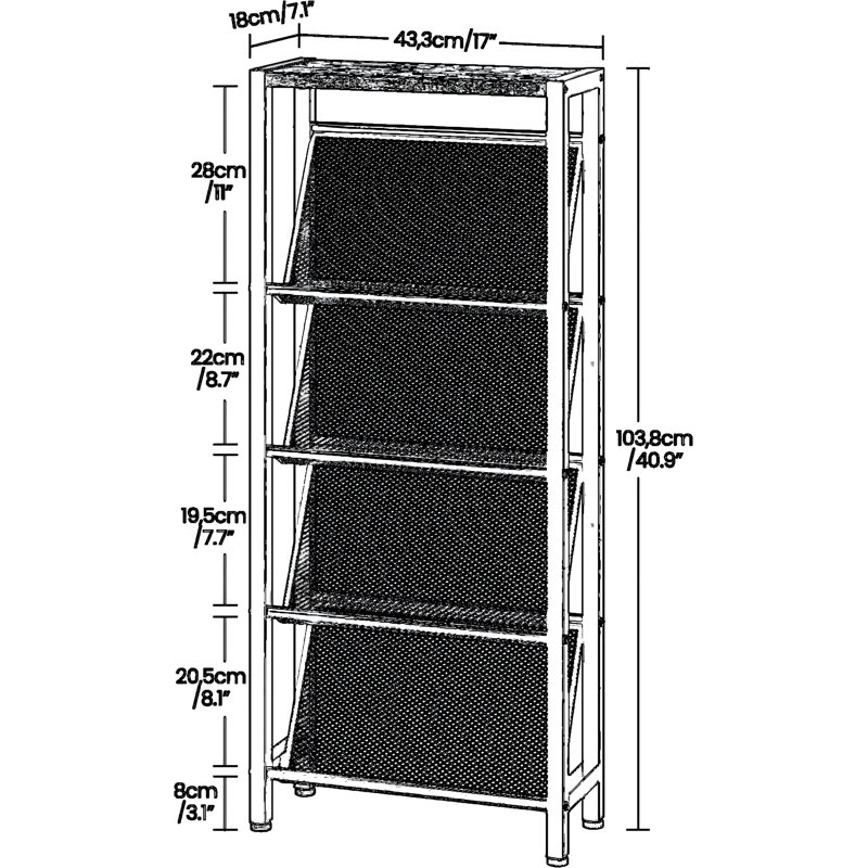 5-Tier Slanted Shoe Rack, Narrow Space-Saving Shoe Organizer With Wooden Top And Metal Frame For Entryway, Hallway, Or Closet