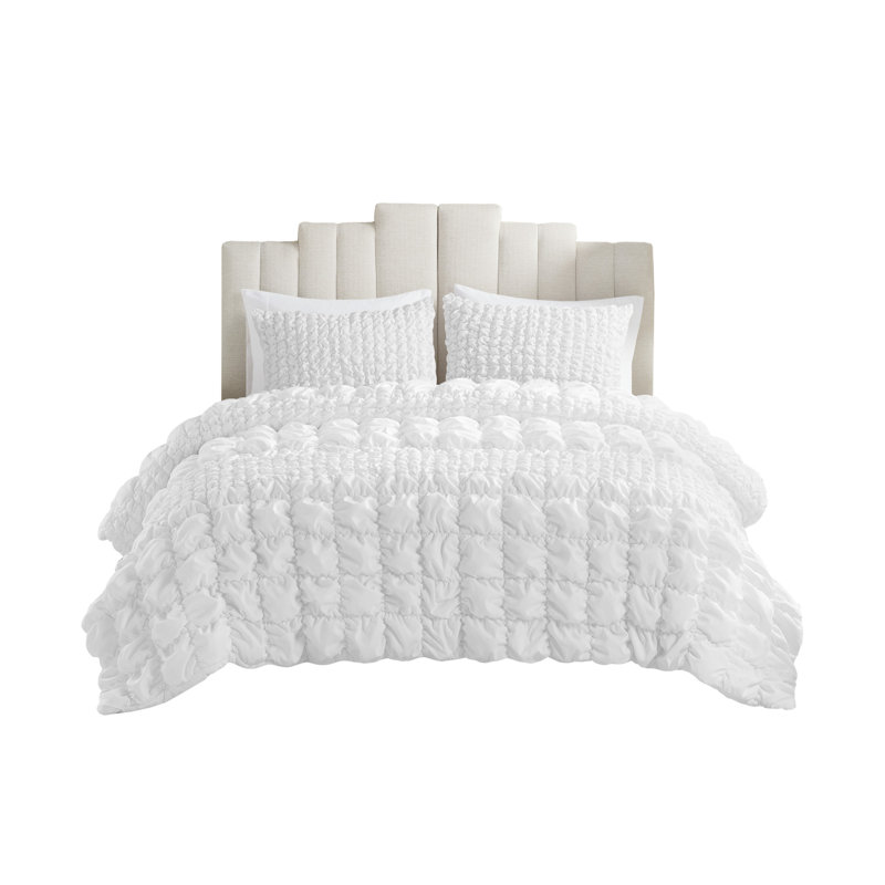 King White Ruched Microfiber Comforter Set
