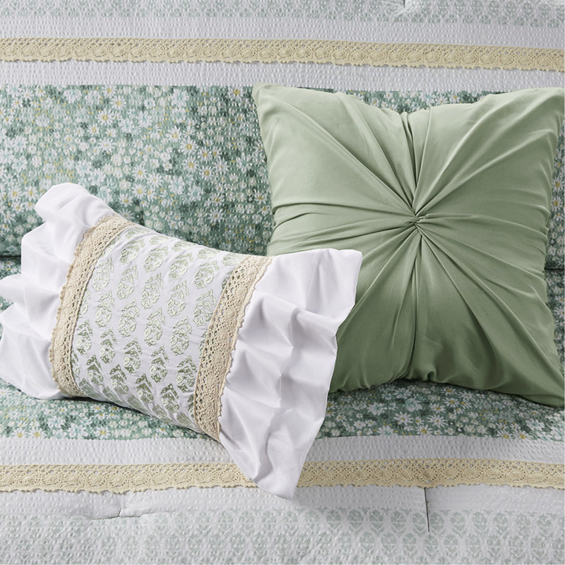 Édredon double / grand en seersucker avec coussins décoratifs - Tissu imprimé de différentes couleurs de literie lavable à la machine 5 pièces, impressions florales, 2 décoratives