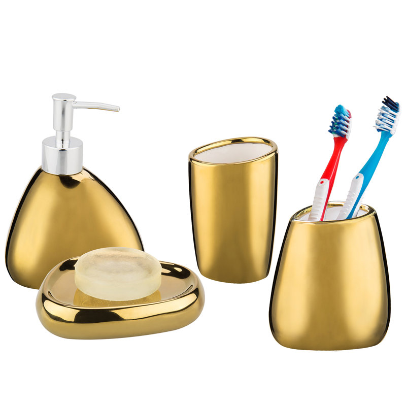 Gold Ceramic 4-Piece Modern Bathroom Accessory Set
