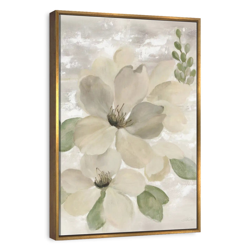 Blanc sur blanc sauge florale, Floating Frame Gold, 17" x 25"