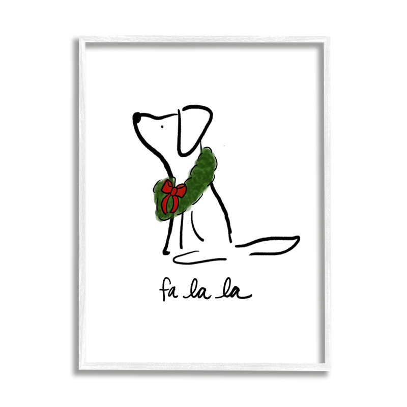 Fa La La Holiday Dog White Wood Framed Art Print