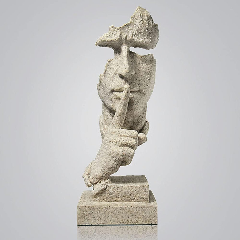 Silence Is Gold Modern Decor Creative Abstract Art Figurine Resin Sculptures Decoration Room Home Study Office For Men Desktop Ornament (Sandstone)