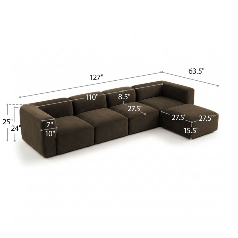 Canapé modulaire en L surdimensionné en velours avec méridienne réversible Modular Performance, Velours chocolat