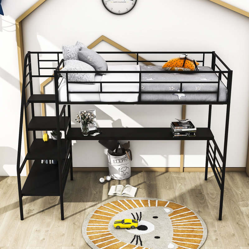 Lit mezzanine simple en métal avec bureau intégré