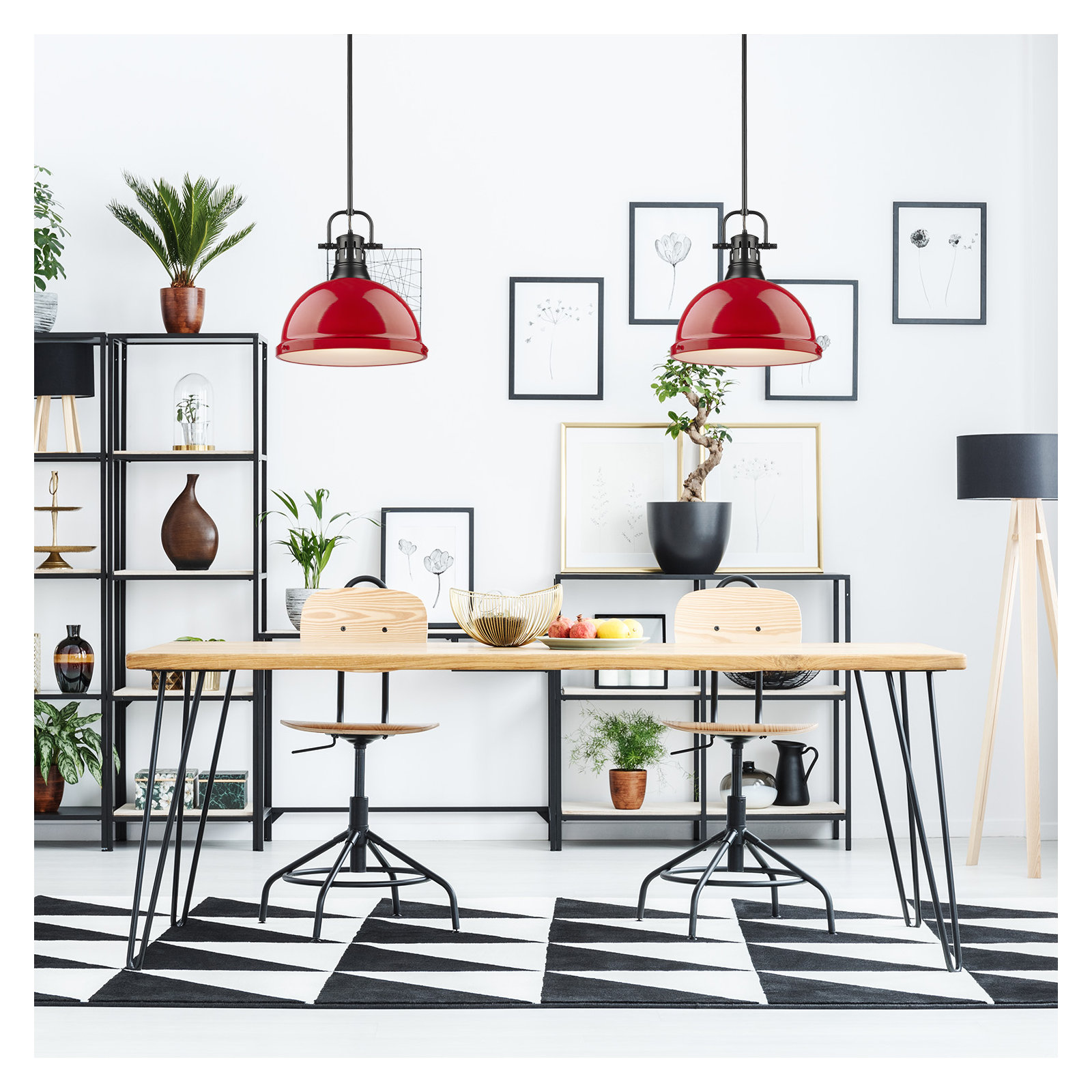 Calico 1 - Light Single Dome Pendant, Red, Matte Black