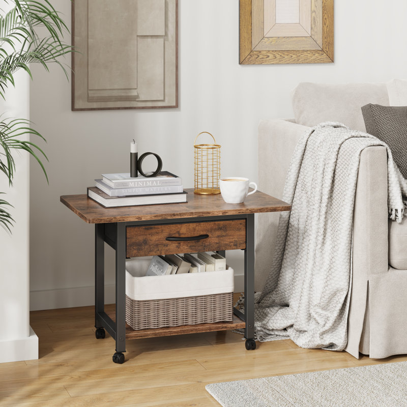 Maycin 22'' Wide Printer Stand with Storage Drawer and Wheels, Brown/Black