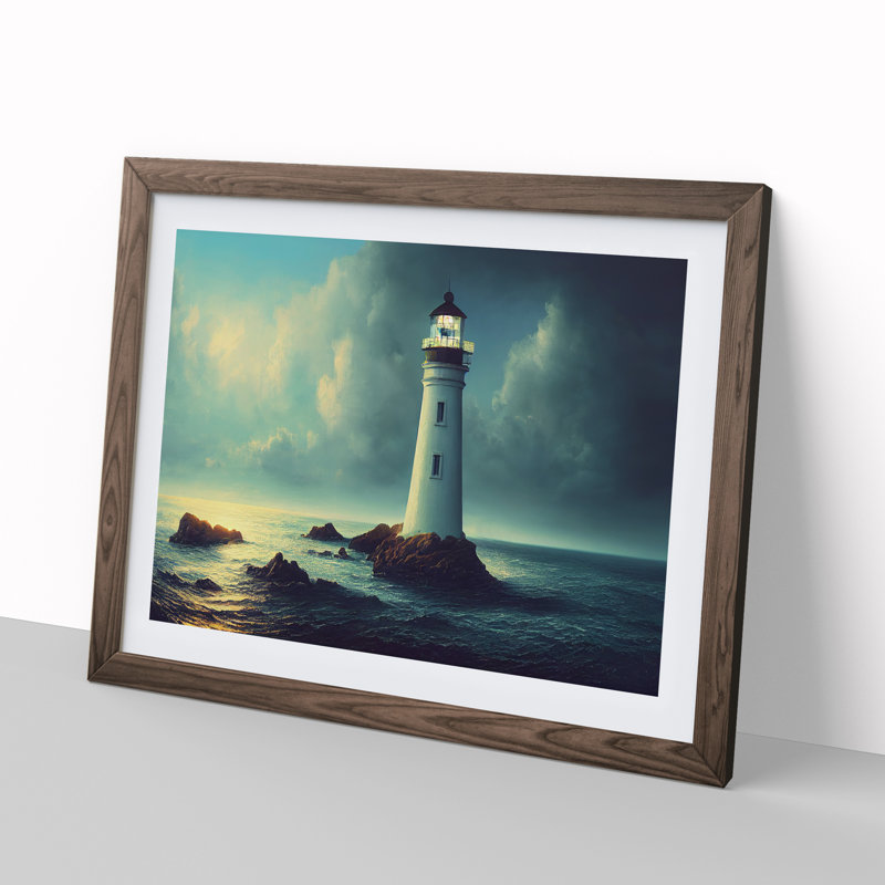 Mesmerising Lighthouse - Single Picture Frame Print, 46cm H x 64cm W x 2cm D, Walnut Framed