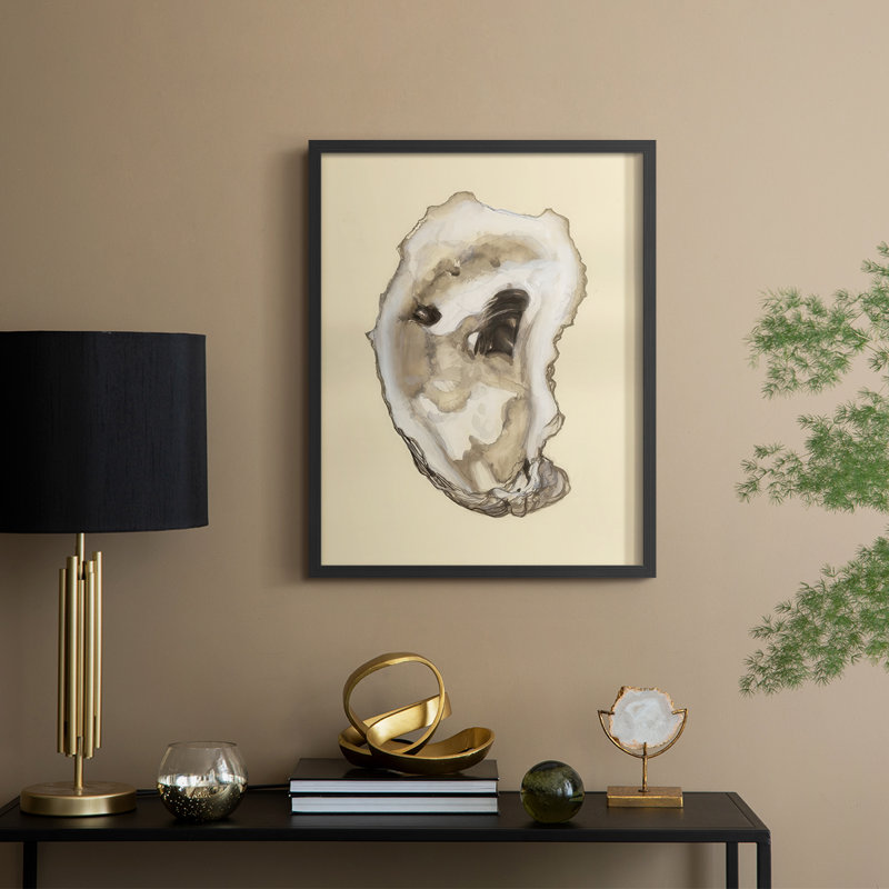 Impression encadrée sépia Oysters II - bois massif, Noir, noir, noir, noir, H 15 po x l 12 po