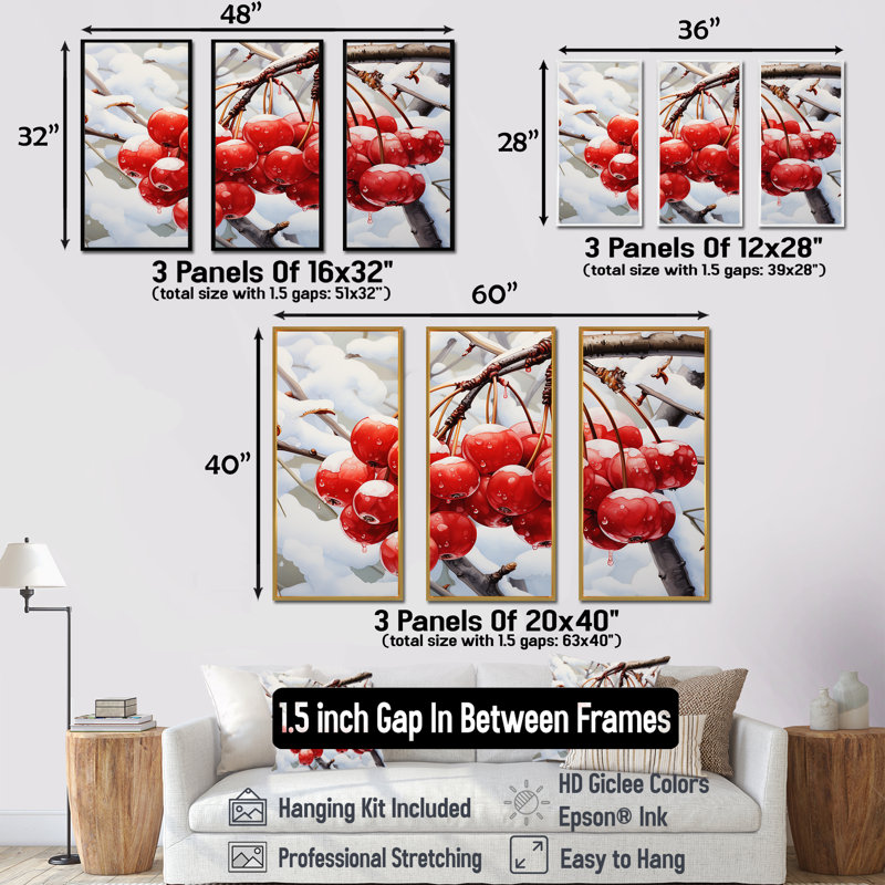 Hiver rouge cerisier - art mural cerise, Cadre flottant blanc, H 32 po x l 48 po