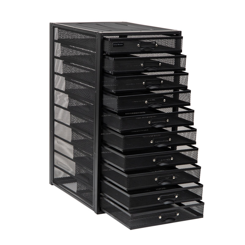 Black Wire Mesh 10-Drawer Moisture-Resistant File Storage Cabinet