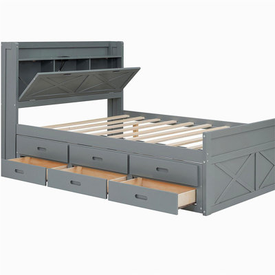 Lit en bois avec tête de rangement, lit extensible avec prise de courant, lit avec trois tiroirs de rangement