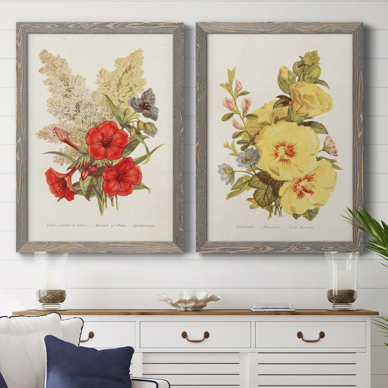 Antique Floral Bouquet V, toile encadrée de qualité supérieure - prête à être accrochée, H 37,5 po x l 55 po x P 1,5 po, gris