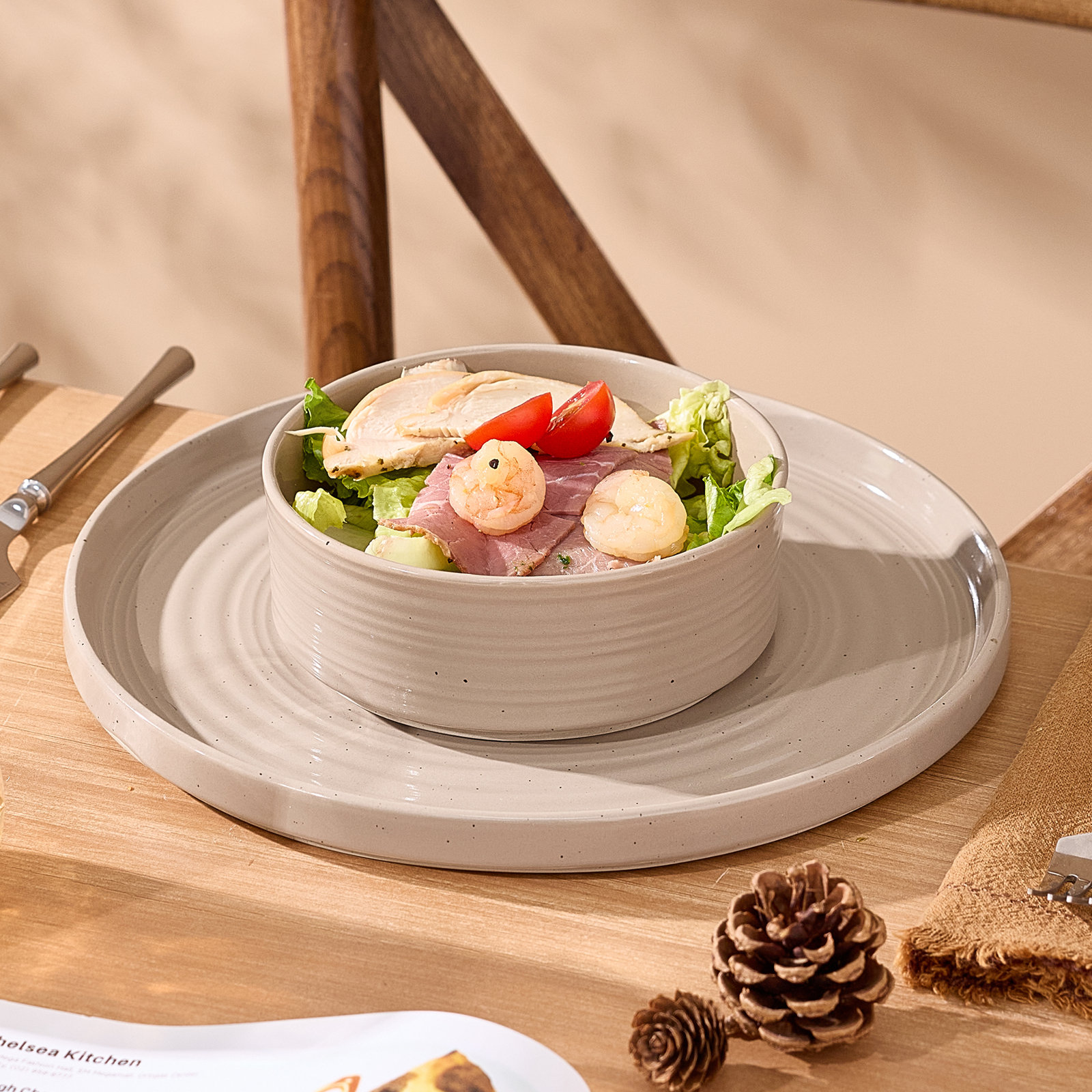 Zaiden Stoneware Dinnerware Set, Cinnamon Brown