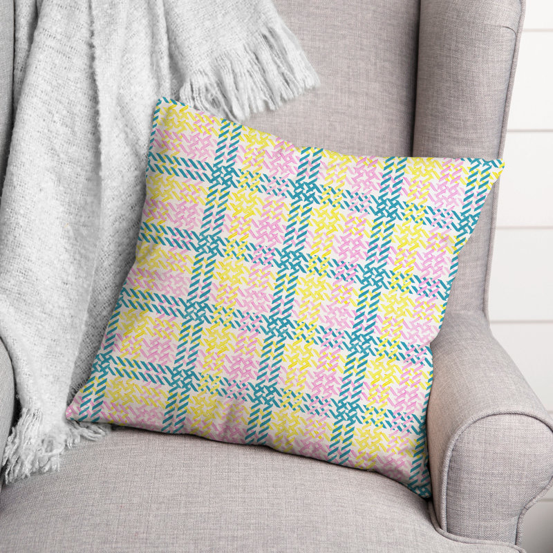  Plaid Polyester Indoor/Outdoor Throw Pillow, Yellow, 18" H x 18" W