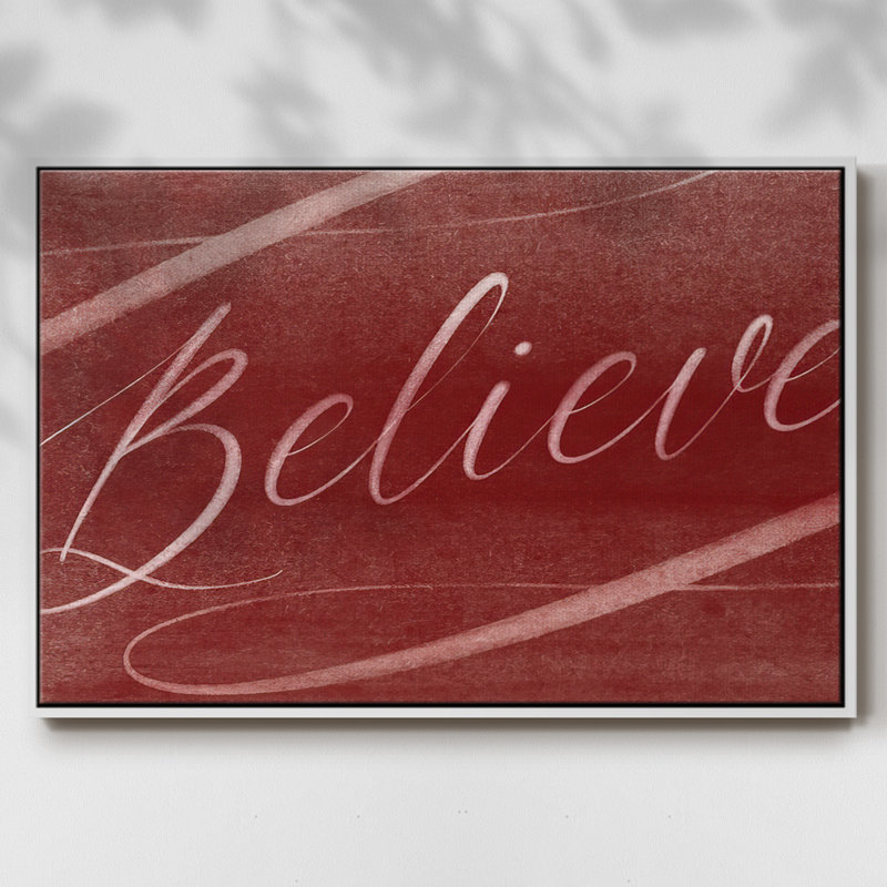 Toile tendue avec châssis Believe, H 17 po x l 25 po x P 1,5 po, Cadre flottant blanc