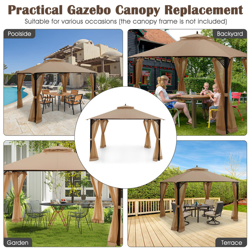 17 Stories Polyester Replacement Canopy for Gazebo, Brown