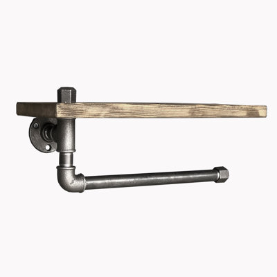 Harger Industrial Pipe Shelf, Handmade with 100% Spruce Wood & Metal, 15.7 x 6.3 x 5.5 inches | Wall-Mounted, Black & Walnut | Perfect for Home Décor, Storage, and Display | Sturdy & Stylish Design