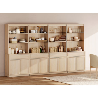 Buffet en bois de 126 po de largeur avec portes, tiroirs et tablettes réglables, armoire de rangement de 72 po de hauteur pour la cuisine