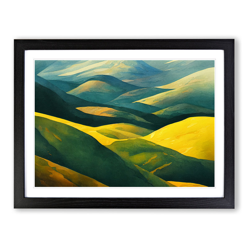 Spring Meadow Landscape View - Framed Print, 25cm H x 34cm W x 2cm D, Black