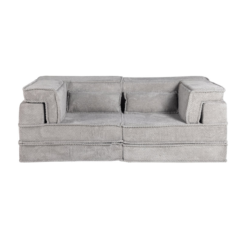 Compression Mahjong Sofa,Convertible Floor Sofa Bed,DIY Boneless Modular Sectional Sofa,No Assembly Required,Circle Fleece Fabric,Modern Oversized Loveseat,Light Grey